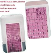 NessiWorld Extra Metalized Rose Gold Color Disco Rectangle Cut Door Curtain Decoration 1x2 Meters